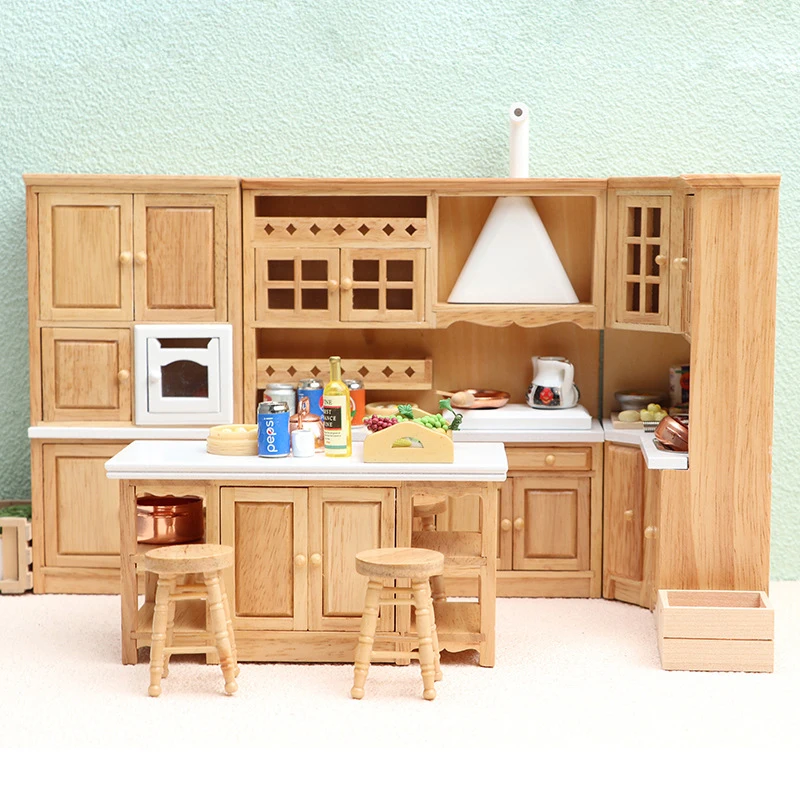 1:12 Dollhouse Miniature Sink Cabinet Stove Cabinet Cooking Table Stool Furniture Kitchen Decor Toy Doll House Accessories