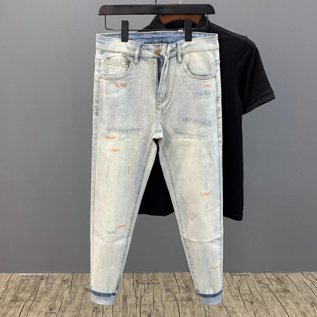 

Новые мужские джинсы 2026 года: облегающие, с эффектом потертости, низкая посадка, из хлопкового стрейч-денима, повседневные, модные, для осени и зимы