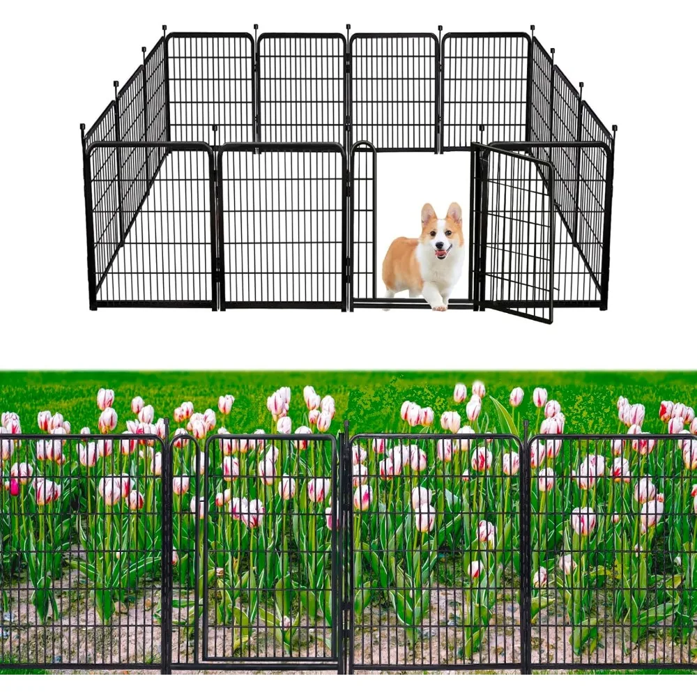 

Garden Fencing 48in High, 12 Panels Total 26.6Ft(L) Dog Fence Outdoor for Yard, Gate 21 in Wide with Low Sills. Black Metal Fenc