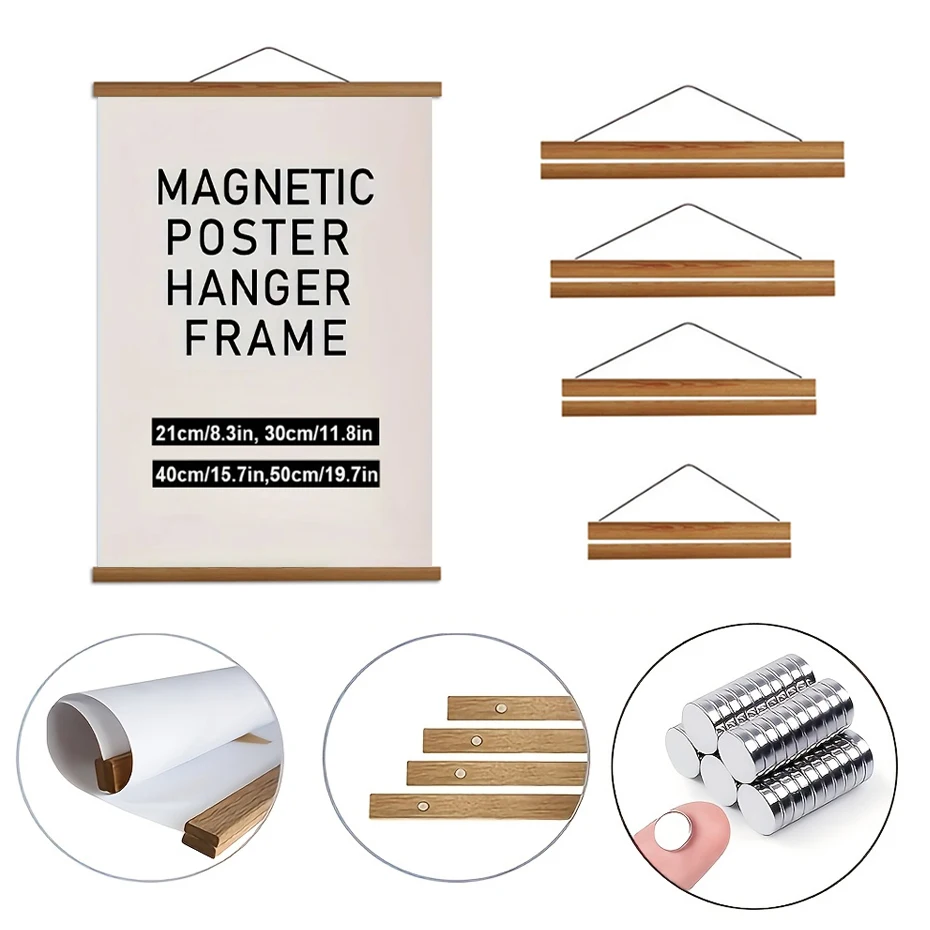 

Multifunctional Magnetic Hanging Photo Frame - Magnetic Poster Holder, Lightweight Removable Magnetic Hanging Wooden Frame
