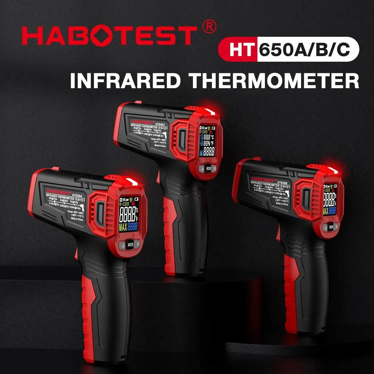 HABOTEST HT650A,HT650B,HT650C Series Digital Infrared Laser Temperature Non-contact Industrial Laser Temperature Meter Temperatu