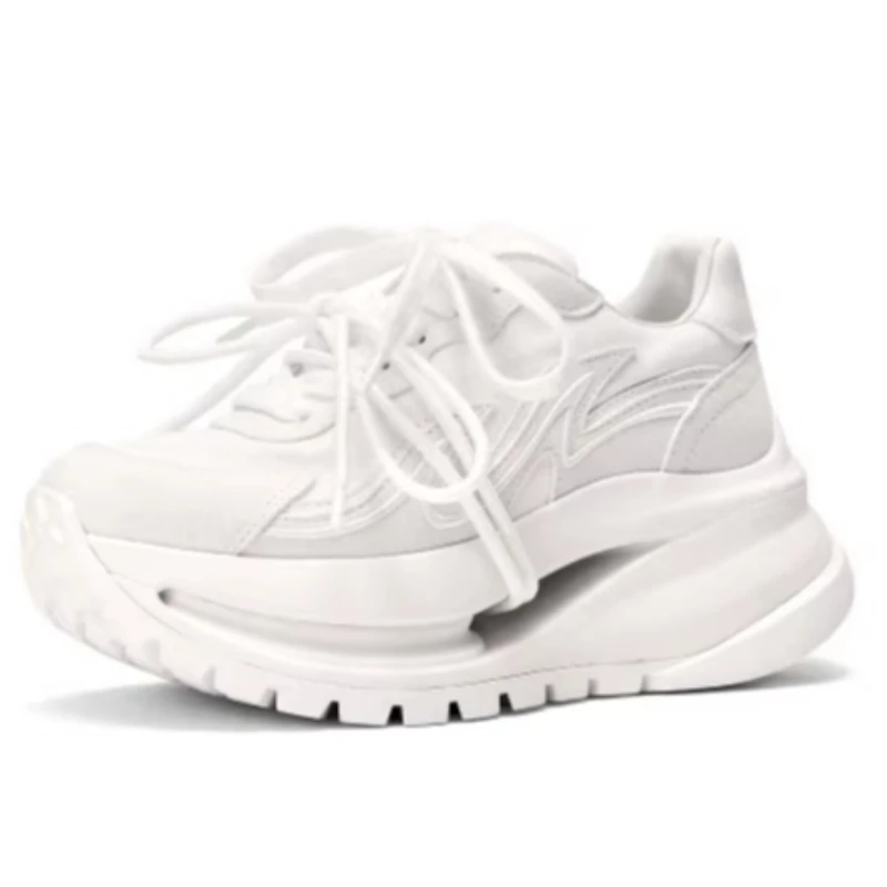Genuine Leather Breathable Sports Leisure Shoe Women's Casual Shoes White Fashion Comfortable Thick Sole Height Increasing Shoes