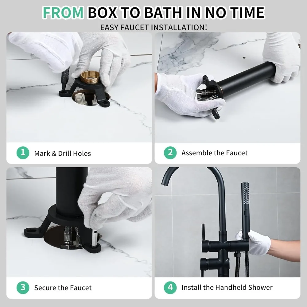 Freestanding Bathtub Faucet Set with High Flow Matte Black Floor Mount Tub Filler and 3-Function Handheld Shower Head