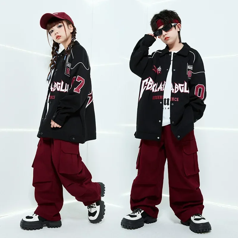 Children Boys Teen Streetwear Hip Hop Racing Coat Motorcycle Jacket Pants Sets Kids Stage Show Clothes Girls Tracksuits Costumes