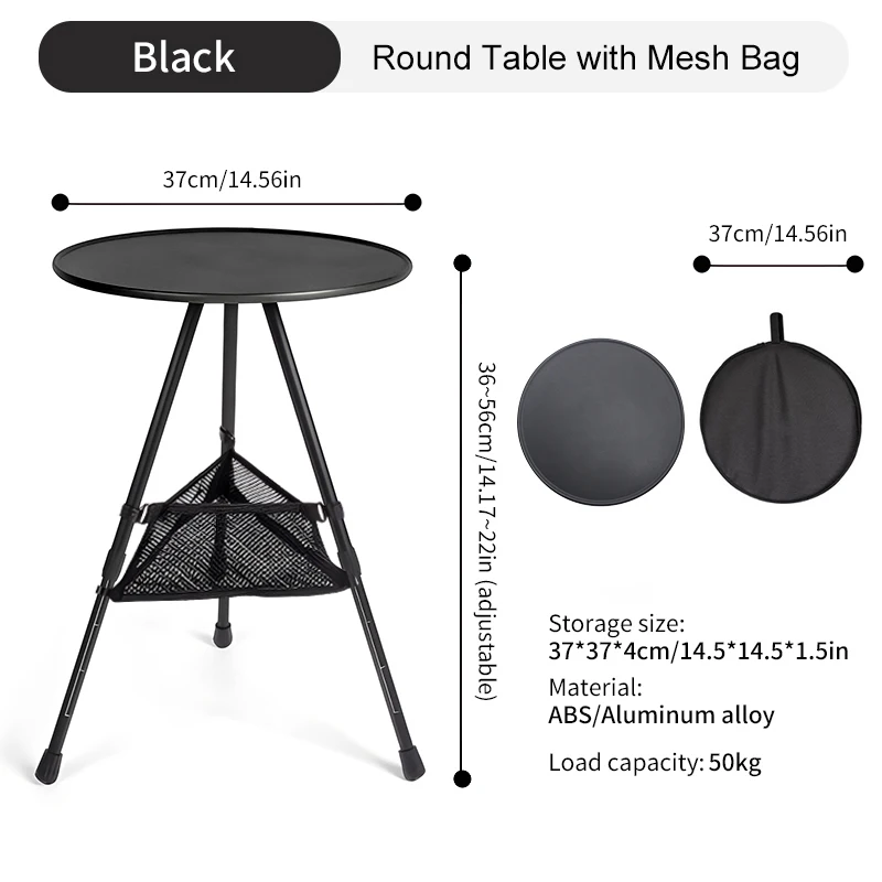 WESTTUNE Outdoor Round Table with Mesh Bag 2 Pcs Set Ultralight Portable Folding Adjustable Table for Camping Picnic Indoor