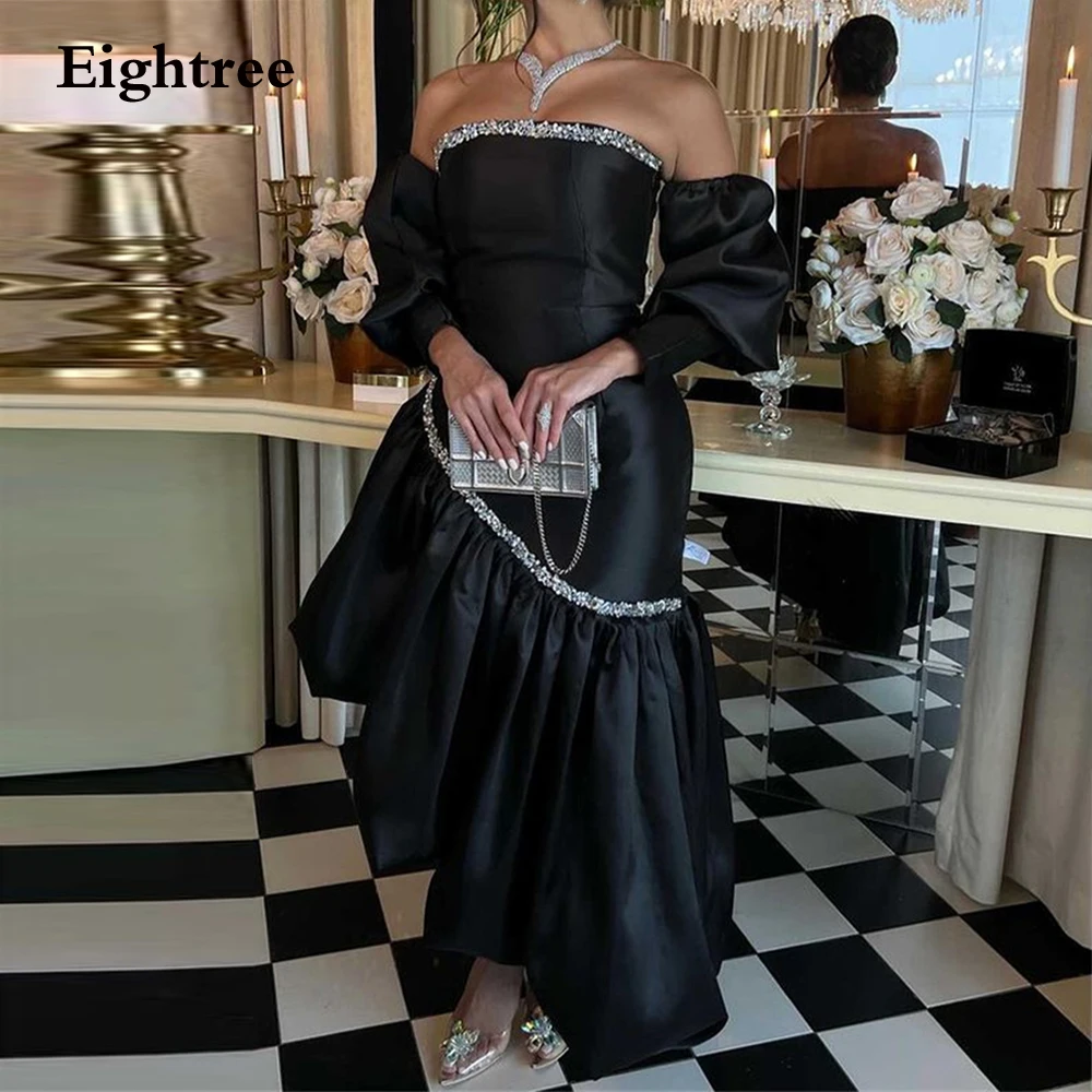 

Eightree Black Vintage Evening Dresses Abendkleider Dubai Strapless Stain Long Sleeves Robes De Soirée Dresses For Women 2023