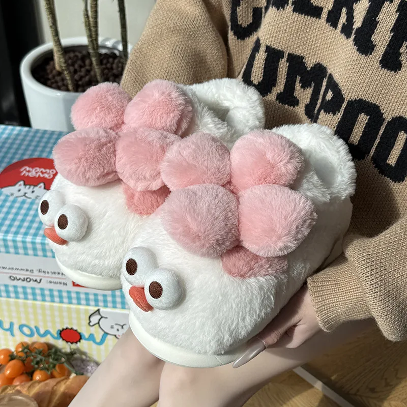 

Cozy Little Chicky Plush Slippers Women Warm Fluffy Cartoon Animal House Shoes Cute Leaf Deco Indoor Winter Boot Slipper Family