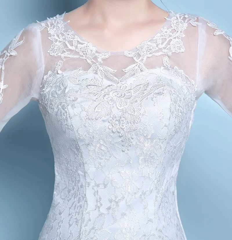 XXN-058TW # فستان ذيل السمكة برقبة دائرية 2025 فستان زفاف جديد للتخسيس للعروس مع دانتيل نصف كم رخيص بالجملة في الصين