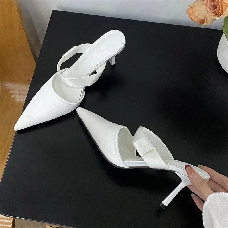 

Весенние сексуальные атласные туфли-слингбэки Eilyken с вырезами, женские туфли с острым носком на тонком низком каблуке, удобные туфли-слингбэки Zapatos De Mujer