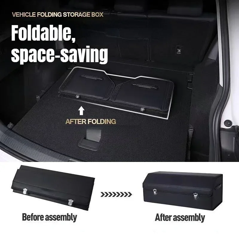 Car Trunk Organizer Organizers And Storage Suv Faux Leather Foldable Trunk Multi-Compartment Adjustable Auto Grocery Storage Box