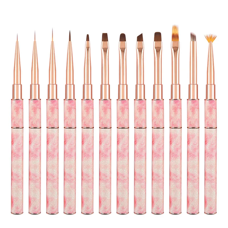 Pink Marble Nail Brush Gel Brush For Manicure Acrylic UV Gel Extension Pen Nail Polish Painting Drawing Brush Liner