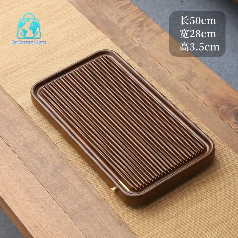 Chinese Solid Wood Tea Tray Full Bakelite Drainage Tea Table Household Living Room Water Outlet Tea Serving Tray For TeaCeremony