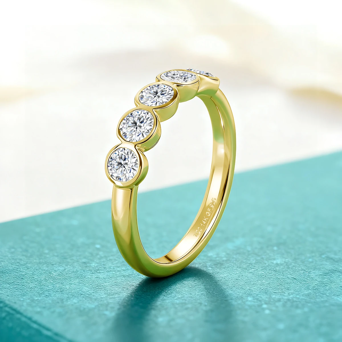 

Обручальное кольцо из золота 14K с муассанитом, 5 сверкающих камней, бриллиантовое, для женщин