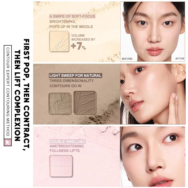 [100% Authentic] JUDYDOLL Highlight & Contour 3D Palette Four-Partition Matte Rendering Long-Lasting Waterproof Cosmetics