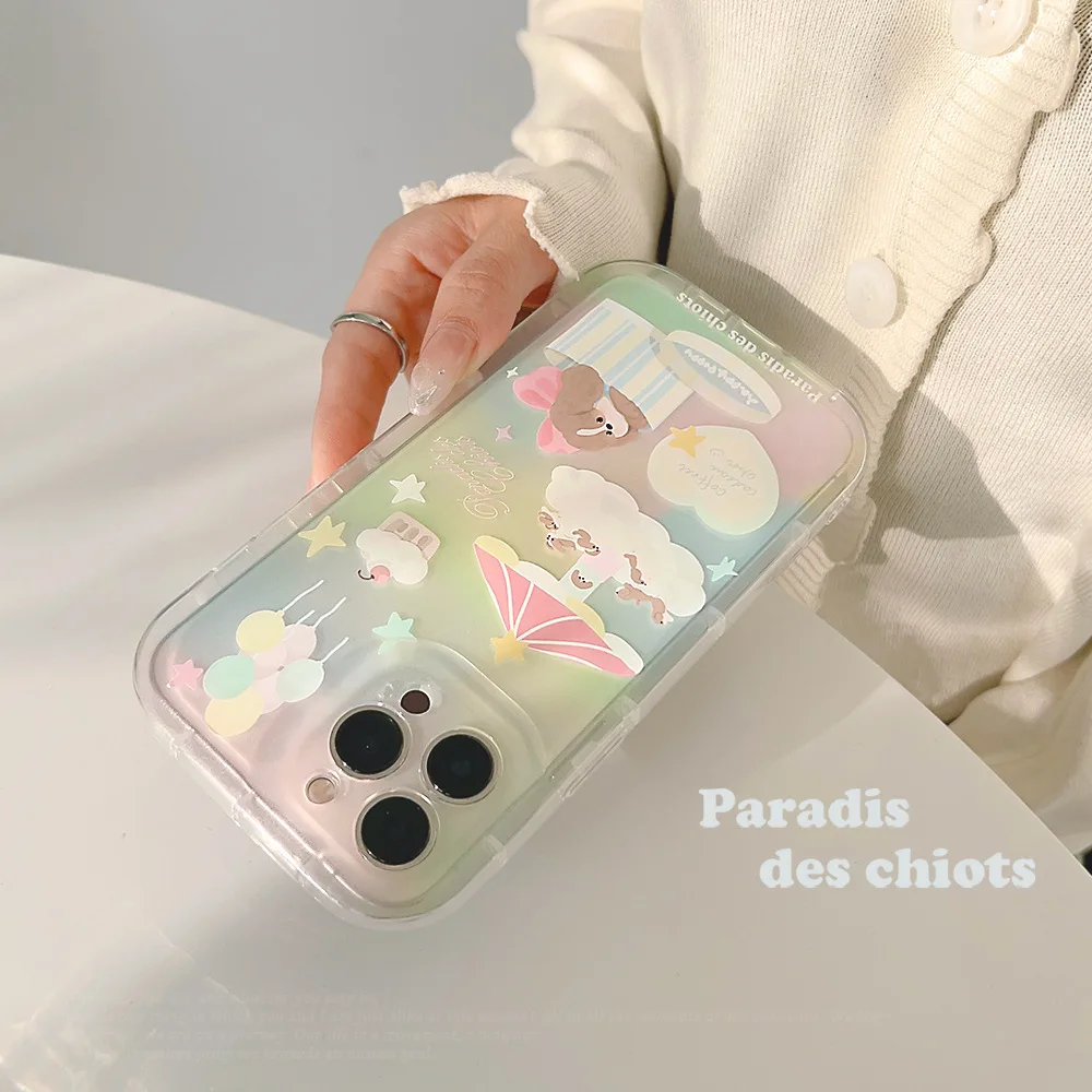 Puppy Playground Phone Case for IPhone 14 11 12 13 Pro Max Korean Cute Mobile Phone Case  Balloon Umbrella