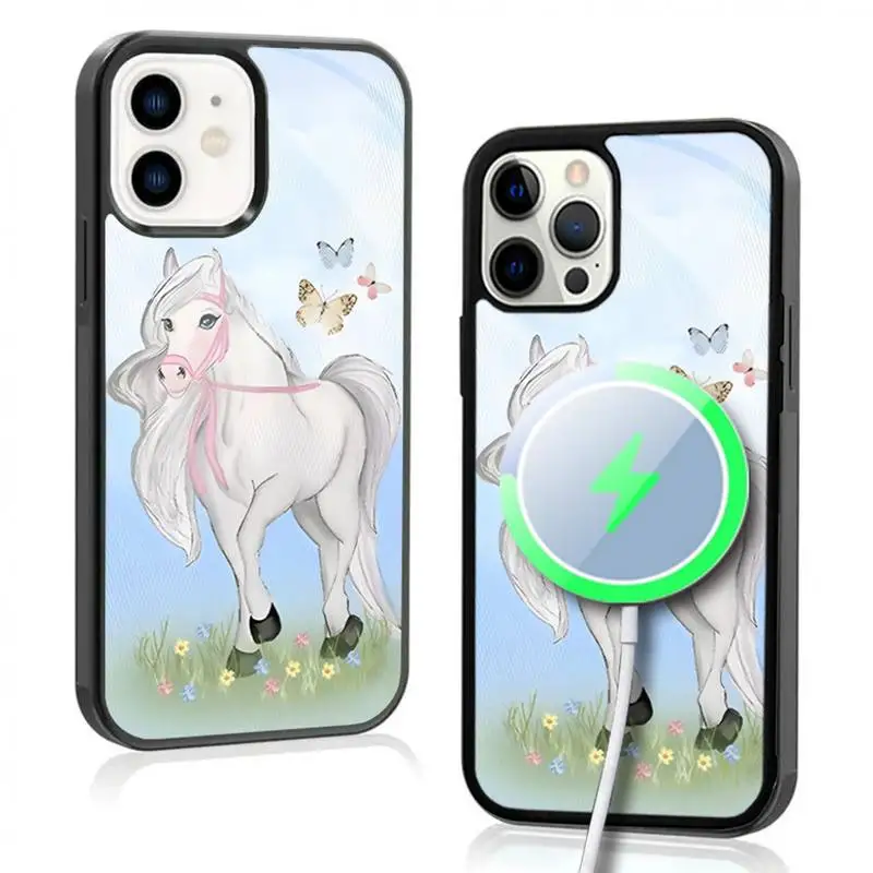 Precious Pony Phone Case For IPhone 11 12 13 14 15 Plus Pro Max Mirror Acrylic Cover For Magsafe Wireless Charging