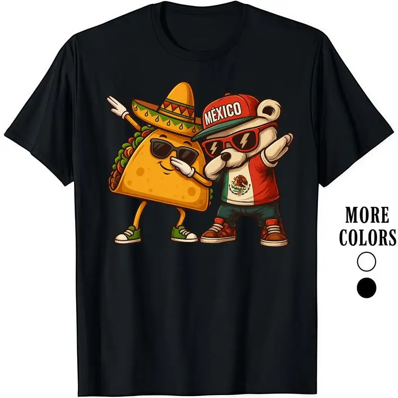 

Fashion Designer T-Shirts - Cotton Graphic Tees with Taco & Bear Dabbing Tee,Crewneck,Casual,Ideal for Everyday Wear, Tropical