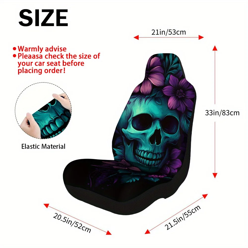 Set Of 2 Car Seat Covers Featuring A Horror Fantasy Floral Skull Design – Stylish And Durable, These High-Quality Protectors Fit