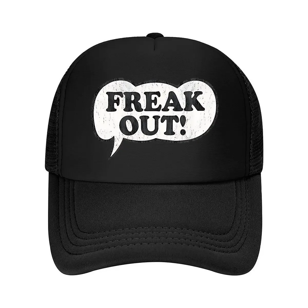 "فريك آوت!" - نص هزلي قديم، فقاعة كلام جريء لموضوعات ممتعة، قبعة بيسبول شبكية