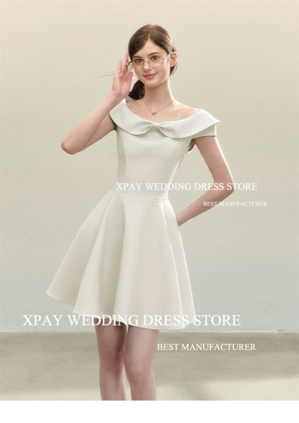 XPAY fée a-ligne col bateau Simple robes de bal courtes Mini-longueur robe de mariée Satin nuit événement robes mariage personnalisé