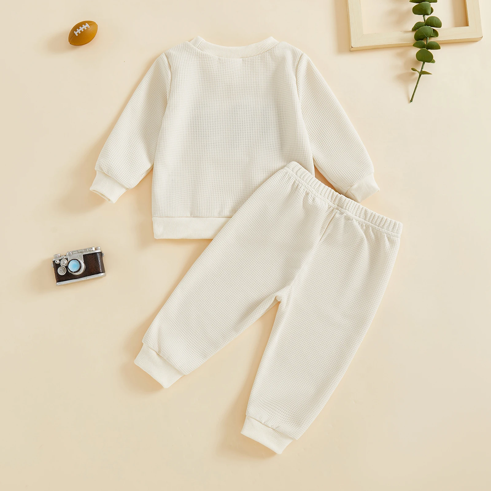 Baby Boys Clothes Set Long Sleeve Crew Neck Embroidery Letters Rugby Sweatshirt with Elastic Waist Sweatpants Infant Clothes