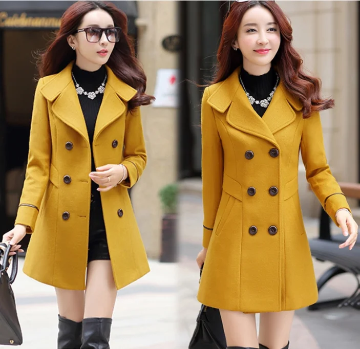 2023 Womens Autumn And Winter Wool Jacket Clothing Medium Length Woolen Coats Slim Wild Elegant Female Outerwear