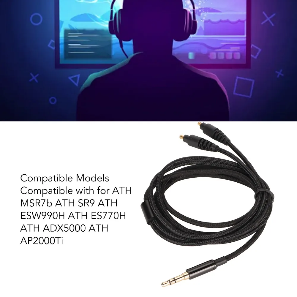 1.2m/3.9ft 3.5mm Headphone Sound Cable Braiding Cable Gold Plated Plug Earbuds Upgrade Wire for ATH MSR7b ATH SR9 ATH ESW990H