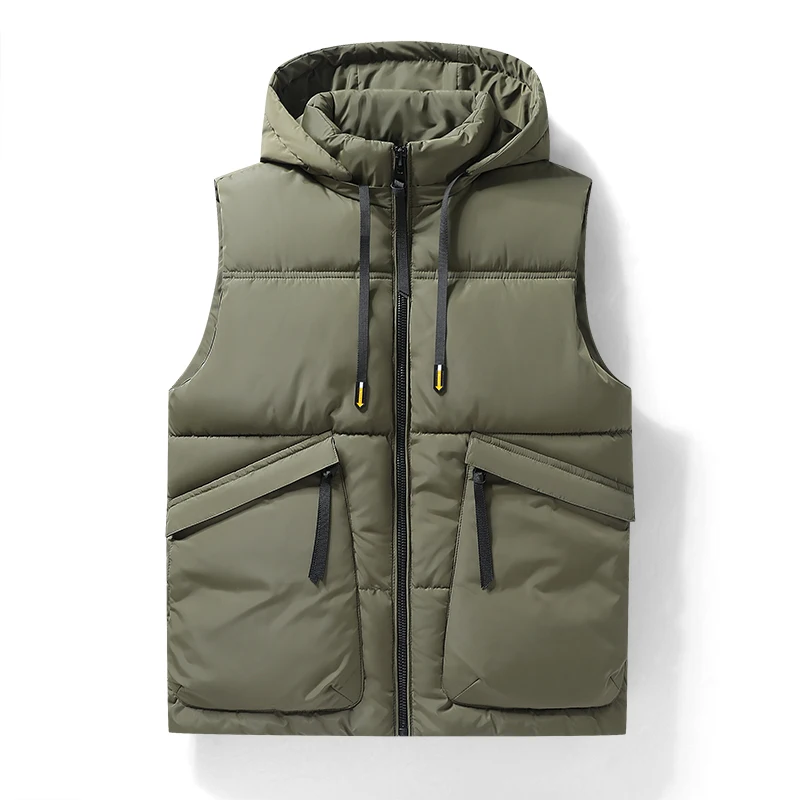 

Sports Vest Spring and Autumn Windproof Vest Men Fashionable Outdoor Vest Work Vest Multi-pocket Zipper Hooded Warm Jacket Vest