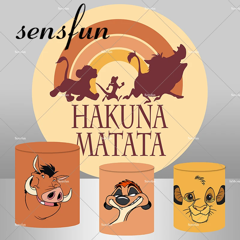 Lion King Circle Round Backdrop Cover for Boys Baby Shower 1st Birthday Party Background Animals Safari Jungle Plinth Covers