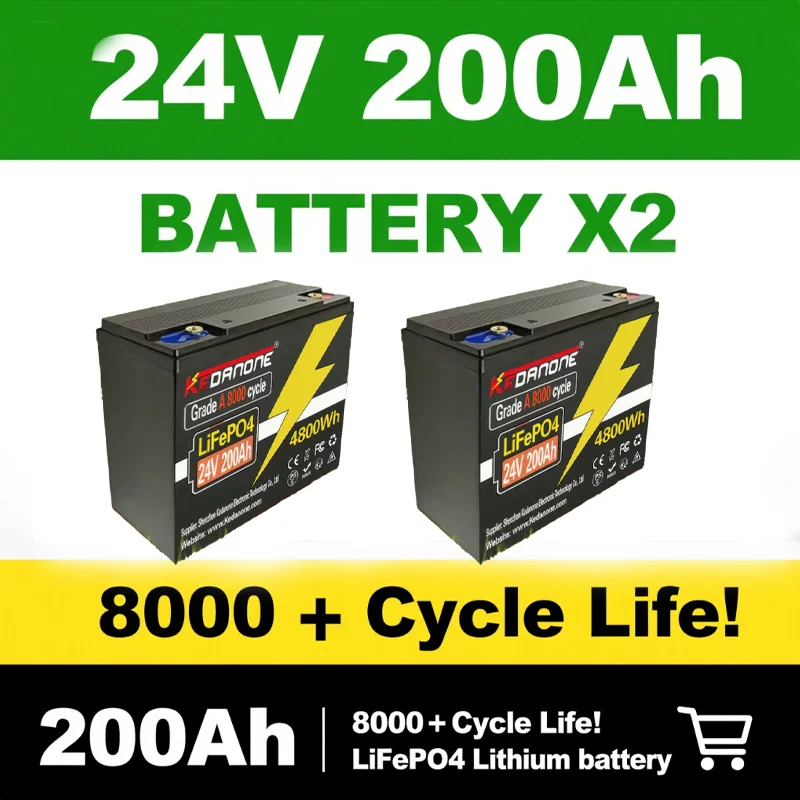 

NEW 24v 200Ah Lifepo4 Battery Pack Built-in 200A BMS 24v 100Ah 200Ah Lithium Ion Battery For Boat Solar System Tax Free