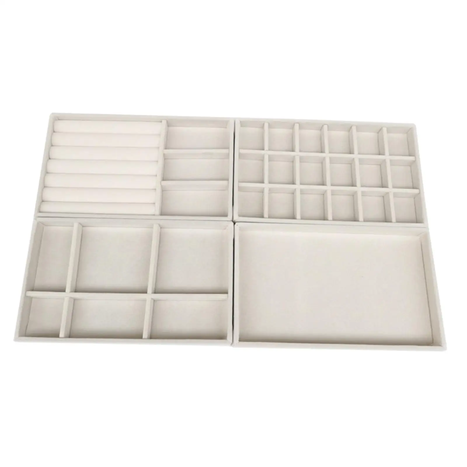 Stackable Jewelry Storage Tray Set of 4 Acrylic Drawer Organizer with Clear Cover for Necklace Earring Ring Bracelet Display