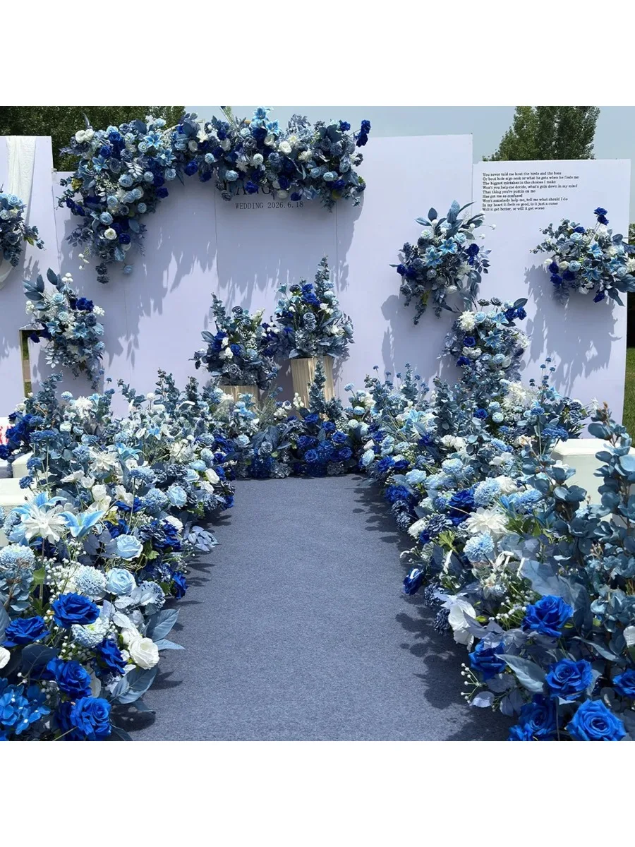 Haze Blauwe Bloem Outdoor Kunstbloemen Bruiloft Decoratie Hang Bloem Rij Weg Lood Bloem Bal Bloemen Achtergrond Arrangement - afbeelding 2