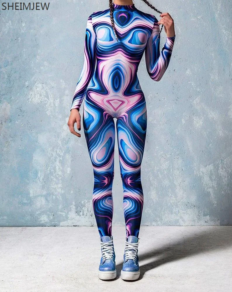 2024 3D Digital Printed Adult Cosplay One Piece Costume Woman Zipper Jumpsuit Zentai 3d Bodysuit Halloween Game Party Bodysuit