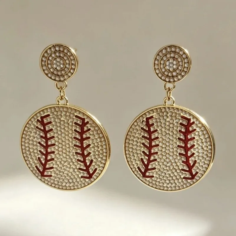 Baseball Drop Earring for Women Crystal Rhinestone Round Softball Dangle Earrings Sports Fan Jewelry Gift Game Day Accessories