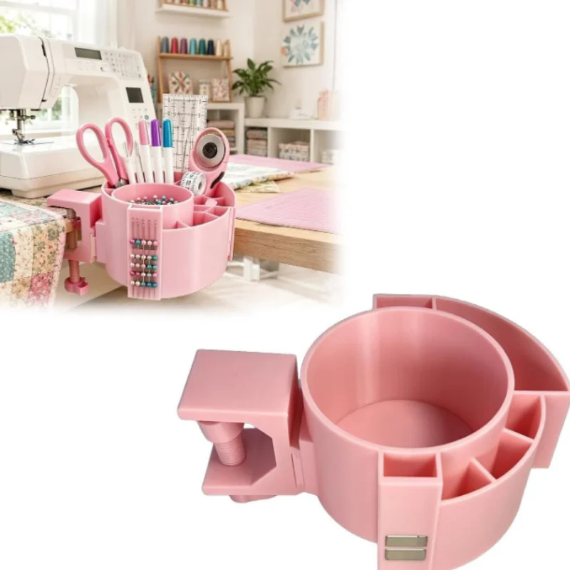 Adjustable Sewing Accessory Organizer Multi‑Compartment Table Clip‑on Storage Box Pin Needle Scissors Thread Holder Accessories