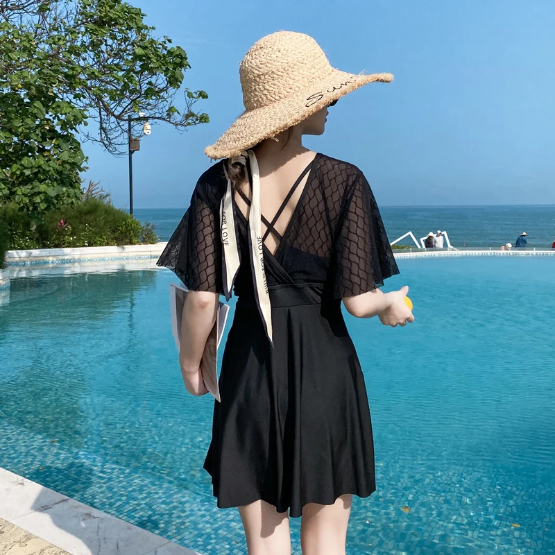 

Conservative plus Size Swimsuit Women's Skirt Sle Cover up Slimming Large Size Faionable Bal Thermal Swimwear