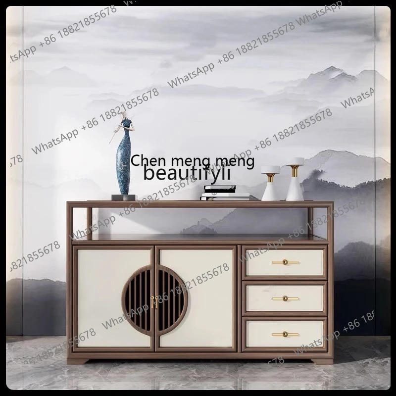 New Chinese-style dining side cabinet Light luxury hotel entrance cabinet End view table Solid wood dining side shoe cabinet
