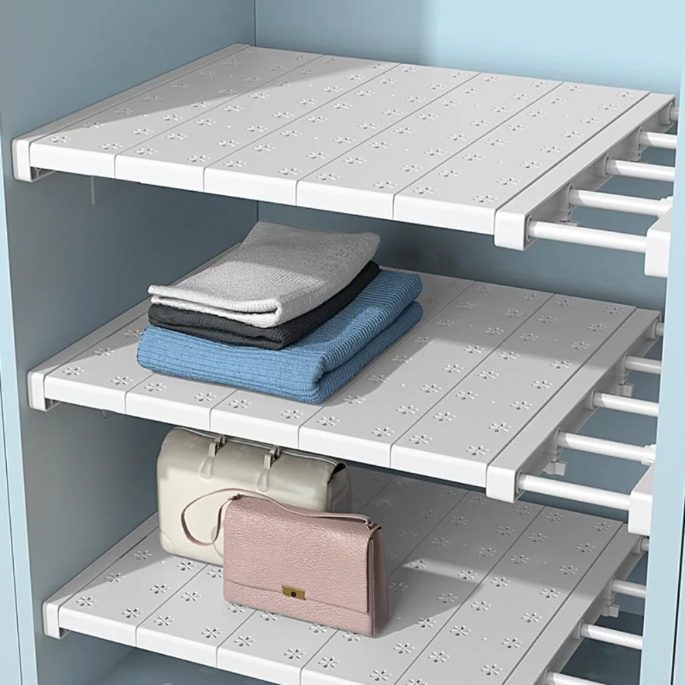 

Retractable Wardrobe Divider No Nail Kitchen Cabinet Organizer Dormitory Storage Board Bathroom Cupboard Layer Shelf Rack