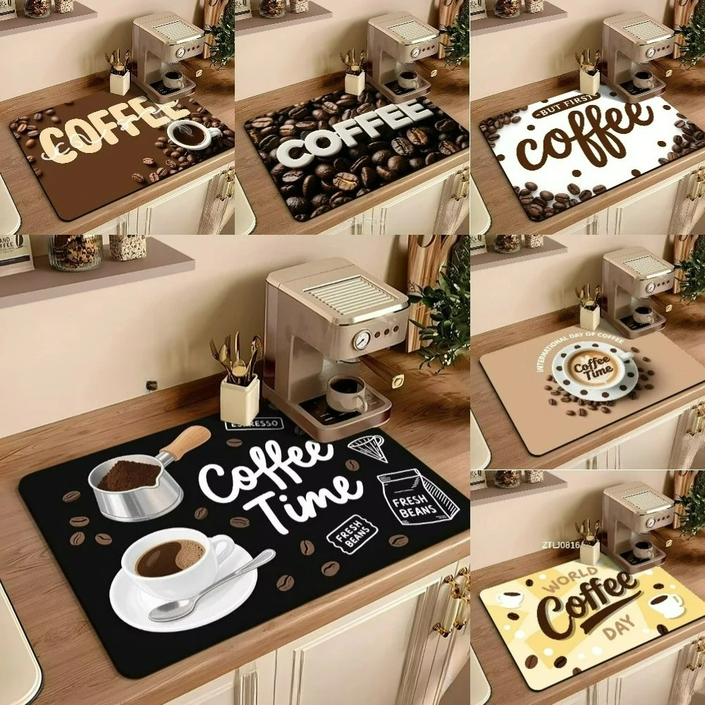 1pc Creative Coffee Machine Pattern Drainage Pad  Kitchen Counter Quick Water Absorption Utensil Drying Mat Desktop Drainage Mat