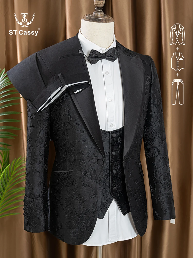 3-piece set man suit（Jacket+vest+pants）groom's wedding suit set men's white slim fit shawl collar‌ evening gown full set