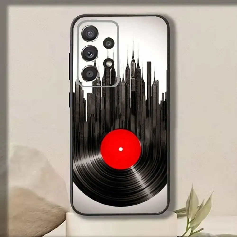 เคสโทรศัพท์ลายแผ่นเสียงไวนิล V-Vinyl สำหรับ Samsung S25,S24,S21,S22,S23,S30,Ultra,S20,Plus,Fe,Note,10,9,5G สีดำ