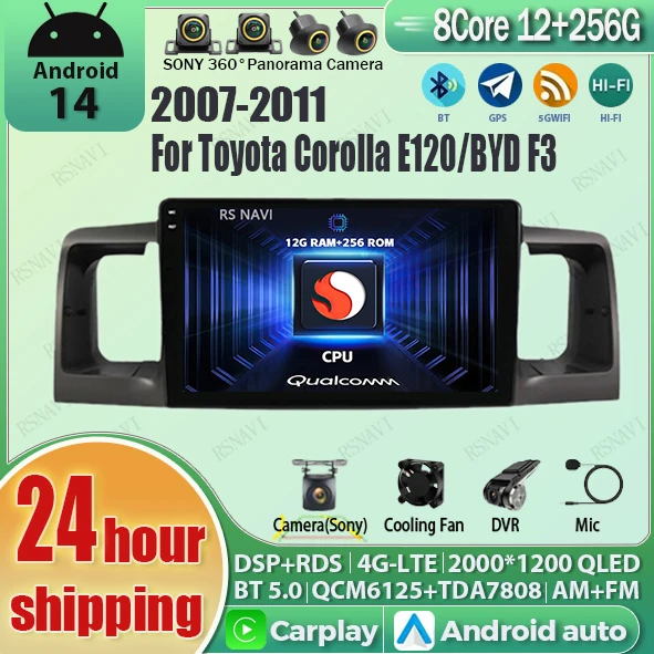 

Android 14 2K QLED For Toyota Corolla E130 E120 2000-2004 BYD F3 Android Car Radio Multimedia Video Player GPS Stereo CarPlay 4G