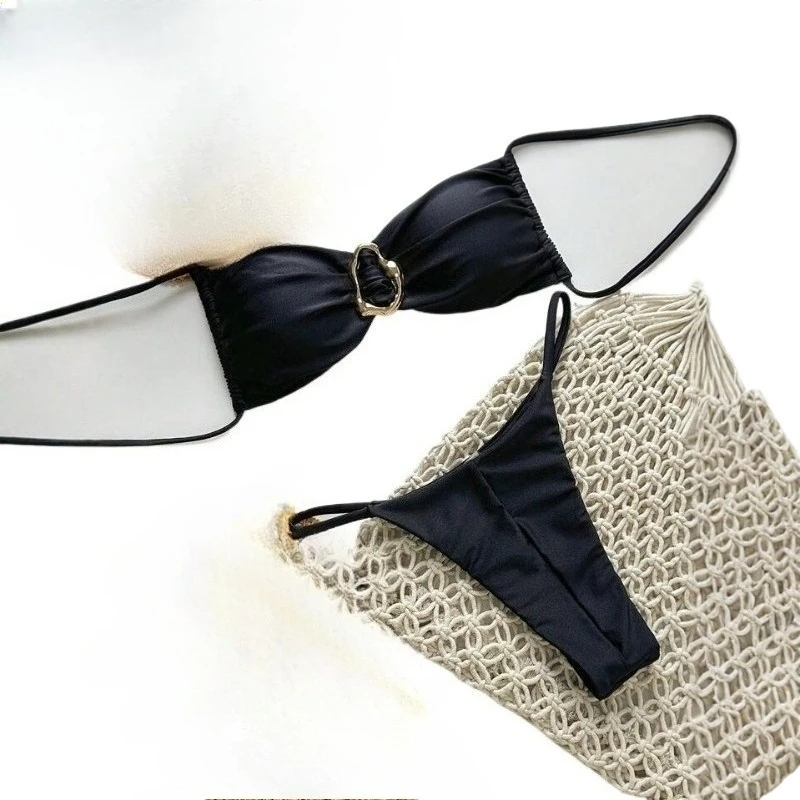 Bikini 2026 Cross-border European and American Swimsuits Split Solid Color with Light Double Fabric Sexy Bikini  Foreign Trade