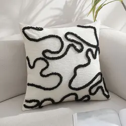 Black Geometric Lined Chenille Decorative Cushion Cover Soft Nordic Style Living Room Sofa Pillowcase Hogar Funda Cojin 45x45