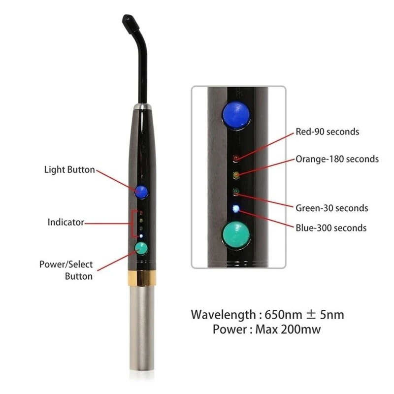 Sistema laser a diodi VVDental Penna laser curativa fotoattivata wireless 650nm Lampada medica per disinfezione per tessuti molli Perio Endo