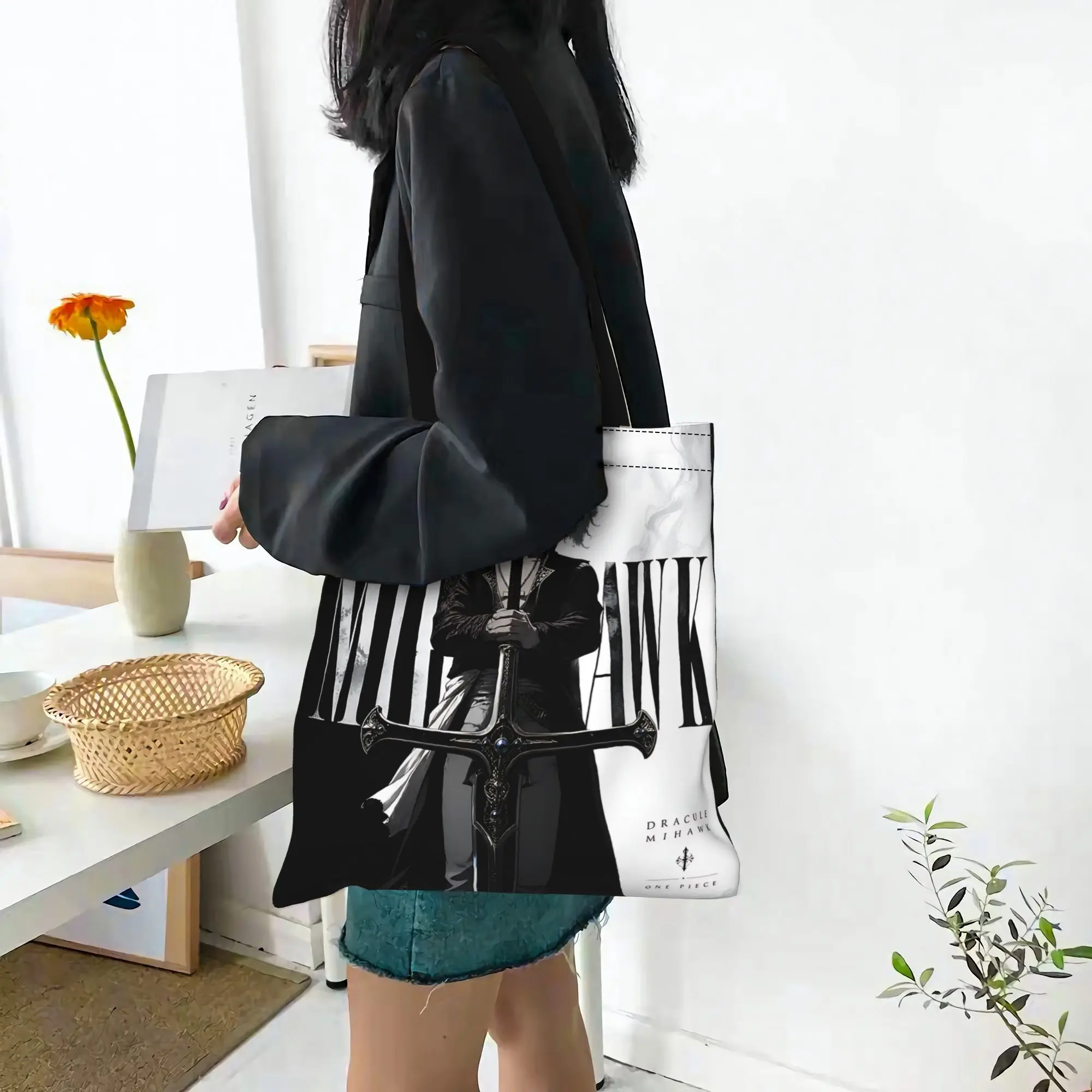 Customized One Piece Women's Bag Shopping Bag Reusable Double Sided Canvas Tote Bag Shoulder  Handbag