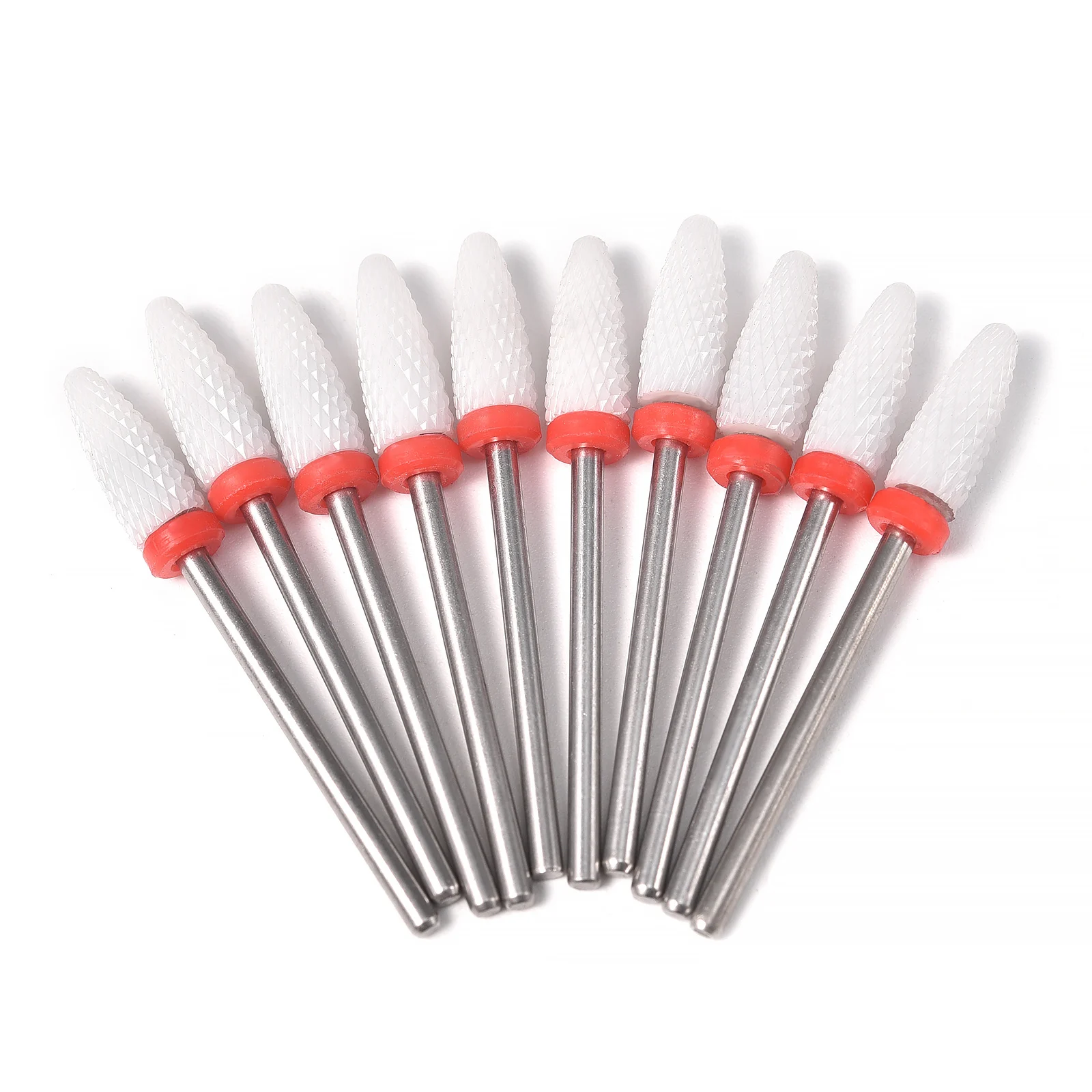 

10Pcs Ceramic Nail Drill Bit Corn Shape Gel Polish Remover Cutter Red Nail Drill Cutters Set For Manicure Electric Files Tools