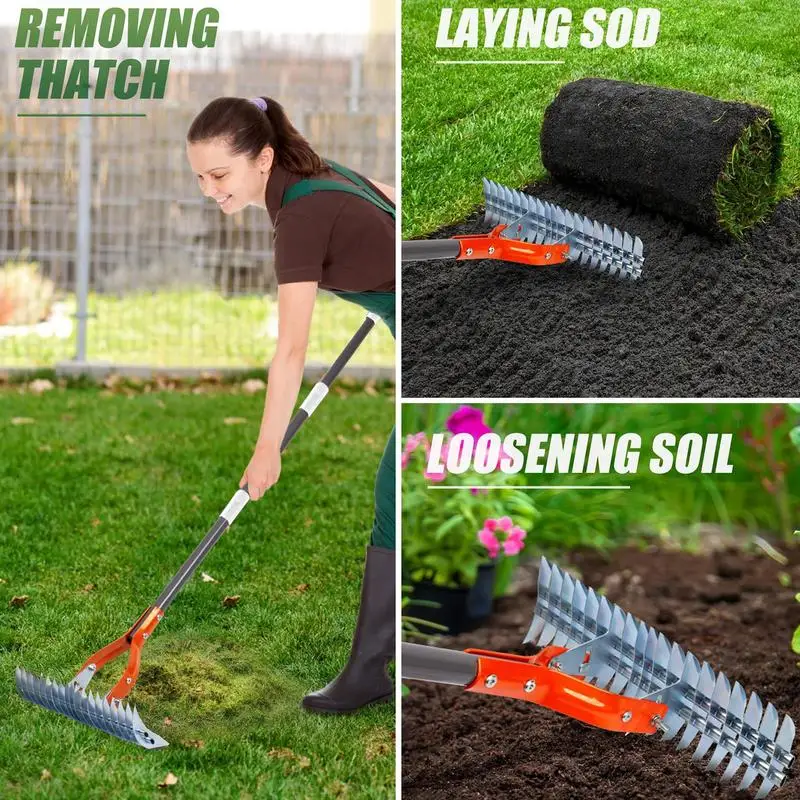 

Hand Rake Garden Tool Stainless Steel Adjustable Long Handle Cultivator Ergonomic Portable Gardening Tools Tiller Cultivator For