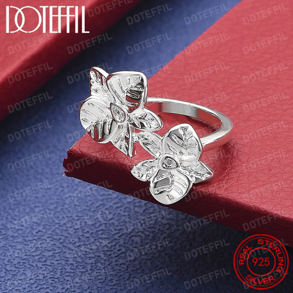 

925 Sterling Silver Two Flower AAA Crystal Ring For Women Man Wedding Engagement Party Fashion Charm Jewelry