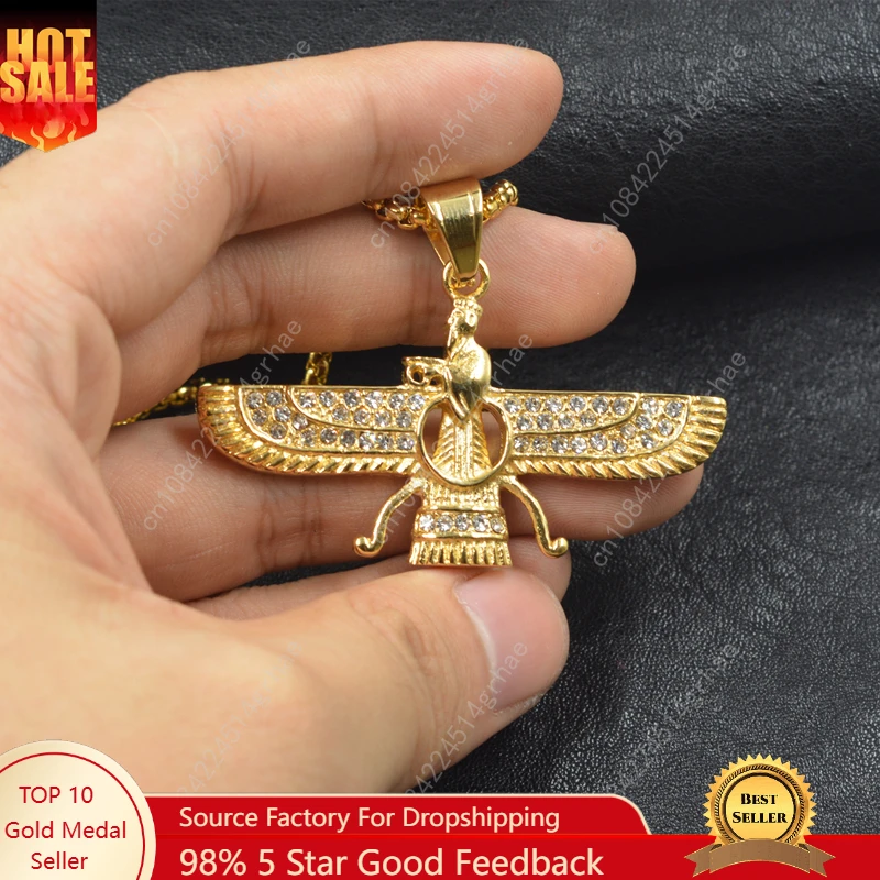 

Gold color Ahura Mazda Farvahar Zoroastrian Persian stainless steel pendant necklace accept drop shipping